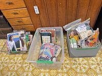 Three bins: books/magazines, quilt book, craft supplies