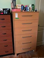 Front view of six-drawer dresser
