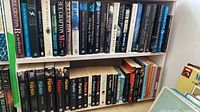 Two shelf rows of assorted crime novels