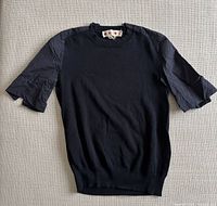 Full front view of navy blue Marni short sleeve shirt