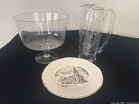 Full lot showing trifle bowl, crystal pitcher and church plate