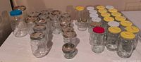 Group shot of all jars on table showing quantities, sizes and lid colours