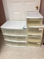 Group view of all three plastic drawer organizers side by side