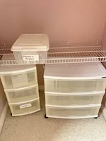 All three plastic organizers under shelf