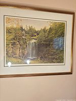 Framed lithograph on wall showing full artwork and frame