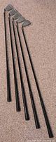 Five golf irons full length view