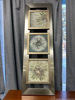 Full view of stacked triple print wall art in metal frame