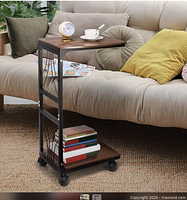 Stock image of assembled Peohud C-shaped end table beside sofa