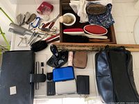 Overview of entire grooming lot laid out on counter