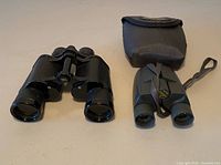 Both binoculars side by side with Bushnell case
