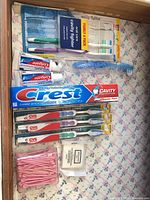 Drawer view showing all oral care items