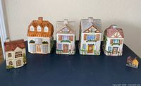 Group shot showing all cottage canisters, piggy bank and small figurine