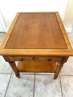 Top view of wood side table showing rectangular top surface and inset border