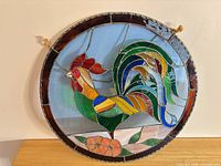 Full view of stained glass rooster panel front