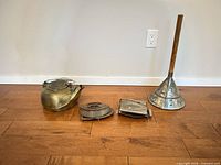 Full lot overview showing all five items lined up on floor