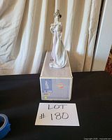 Front view of Lladró figurine standing on its box