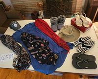 Overview of all apparel, footwear and accessories on table
