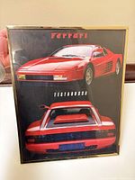 Front view of framed Ferrari Testarossa poster