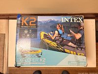 Front of box showing Intex Explorer K2 kayak image