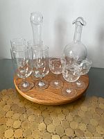 Both decanters and all eight glasses on display