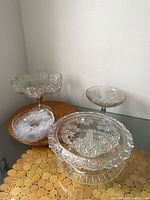 Group shot showing all glass serving pieces together