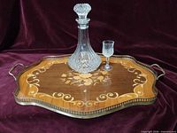 Full view of tray with decanter and glass on top