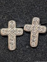 front view of rhinestone cross earrings
