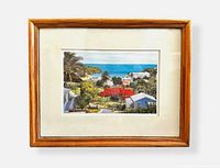 Front view of framed print showing artwork, mat, wooden frame