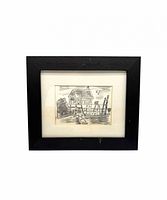 Frontal view of framed sketch showing entire artwork within black frame