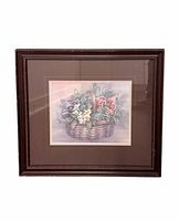 Front view of framed lithograph showing floral artwork and frame