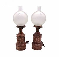 Full view of both assembled lamps with globes