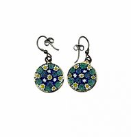 Front view of both millefiori Murano glass earrings on hooks