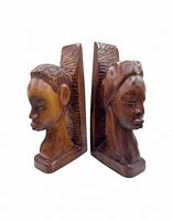 Front view of both carved wood bust bookends