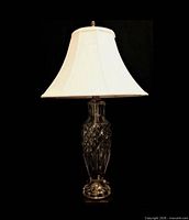 Full view of crystal table lamp with shade