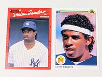 Both Deion Sanders rookie cards side by side