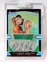 Front view of sealed Kendrick Perkins autograph jersey card