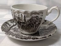 Front view of Myott Royal Mail teacup on saucer