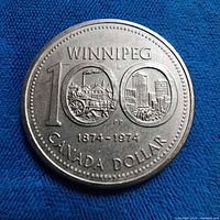 Obverse side of 1974 Winnipeg Centennial dollar coin