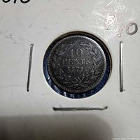 Reverse of coin with 10 CENTS 1878 and wreath