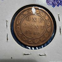 Reverse side of 1882 Canada one cent in 2x2 holder