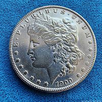 Obverse of 1900 Morgan dollar showing Liberty head and date