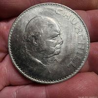Obverse side displaying Churchill portrait and legend
