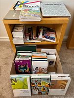Overall view showing shelves and box filled with paper swatch books and print guides