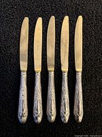 Front view of five knives showing uniform design