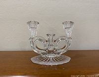 Front view of lead crystal double candelabra holder