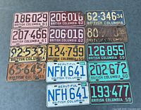 Group shot of all 14 licence plates laid out for full view