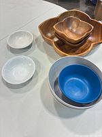 All seven bowls laid out showing materials and colors