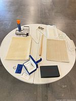 Overview of all items on round white table