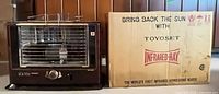 Front view of Toyoset RCA 36D heater beside original box