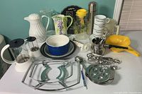 Overall view of assorted kitchen items on countertop